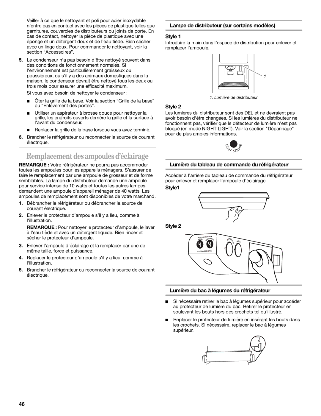 Whirlpool KTRA19EMWH01 Lampe de distributeur sur certains modèles Style, Lumière du tableau de commande du réfrigérateur 