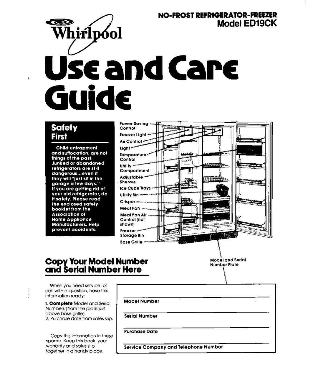 Whirlpool EDI9CK warranty Guide, Copy Your Model Number and Serial Number Here 