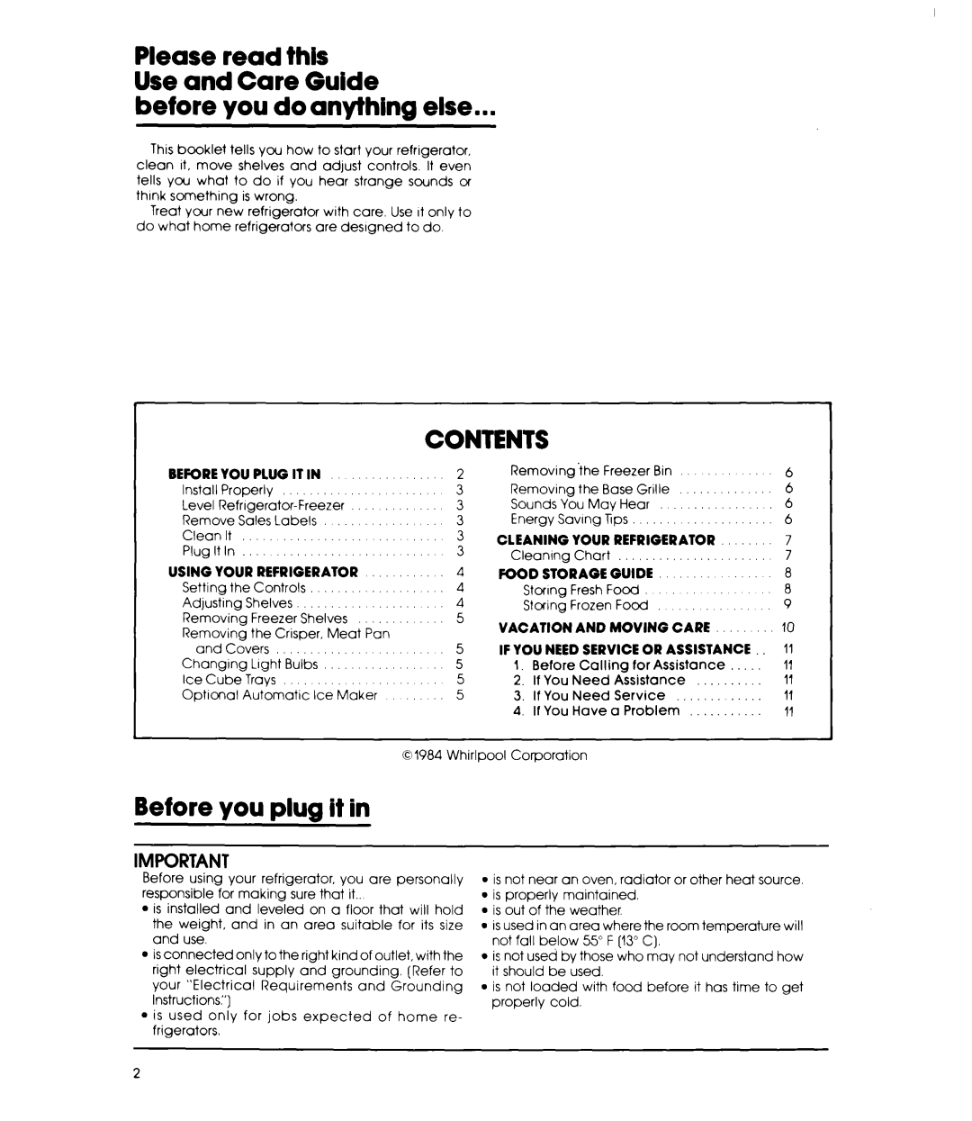 Whirlpool EDI9CK warranty Contents 