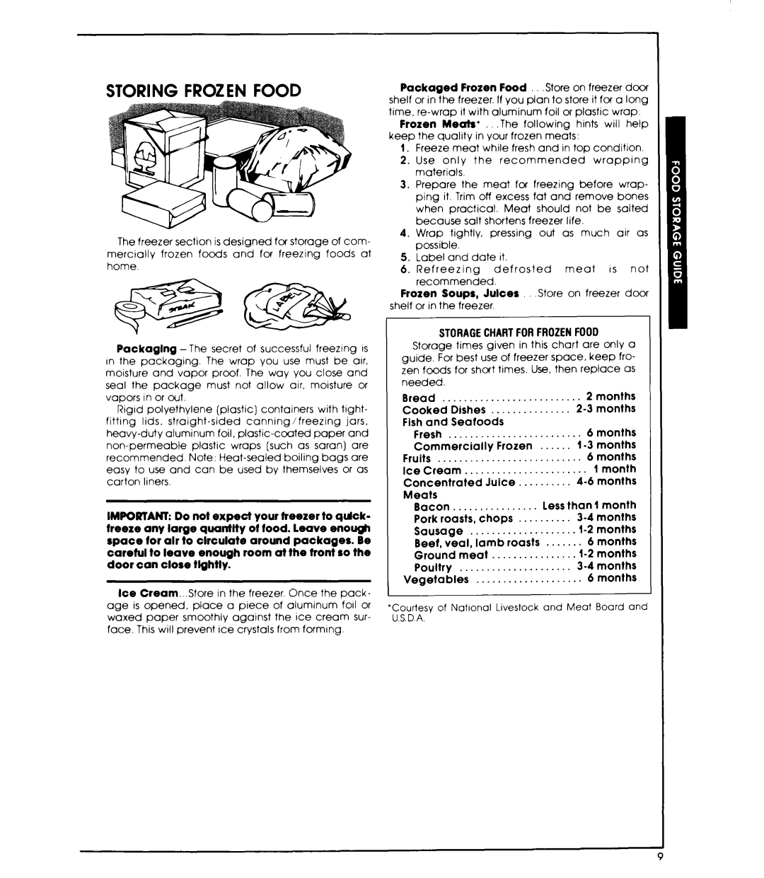 Whirlpool EDI9CK warranty Storing Frozen Food 