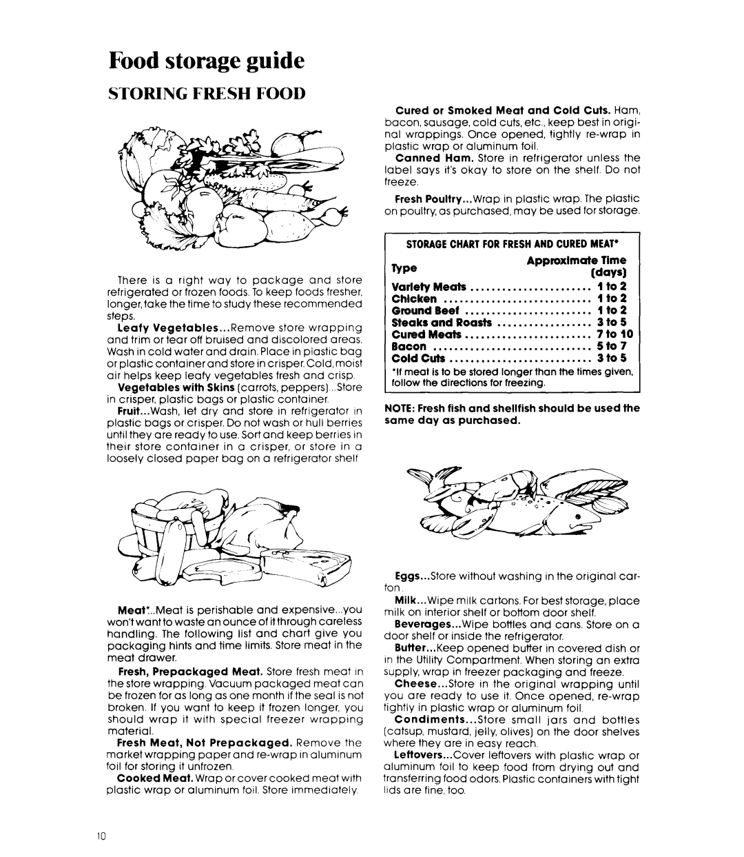 Whirlpool EDI9SK manual Food storage guide, Storing Fresh Food 