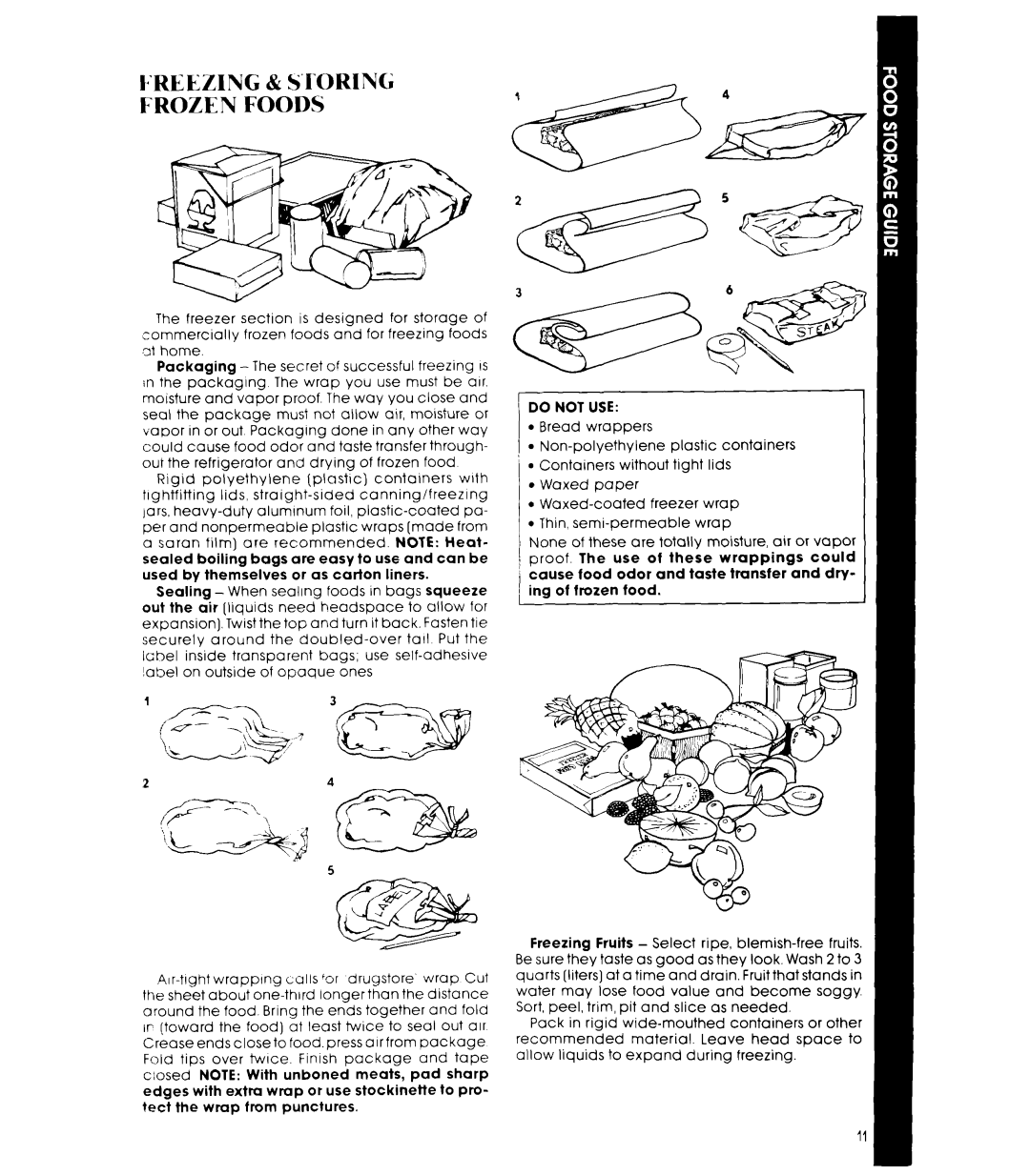 Whirlpool EDI9SK manual Reezing & SI‘ORING Frozen Foods, Do not USE 