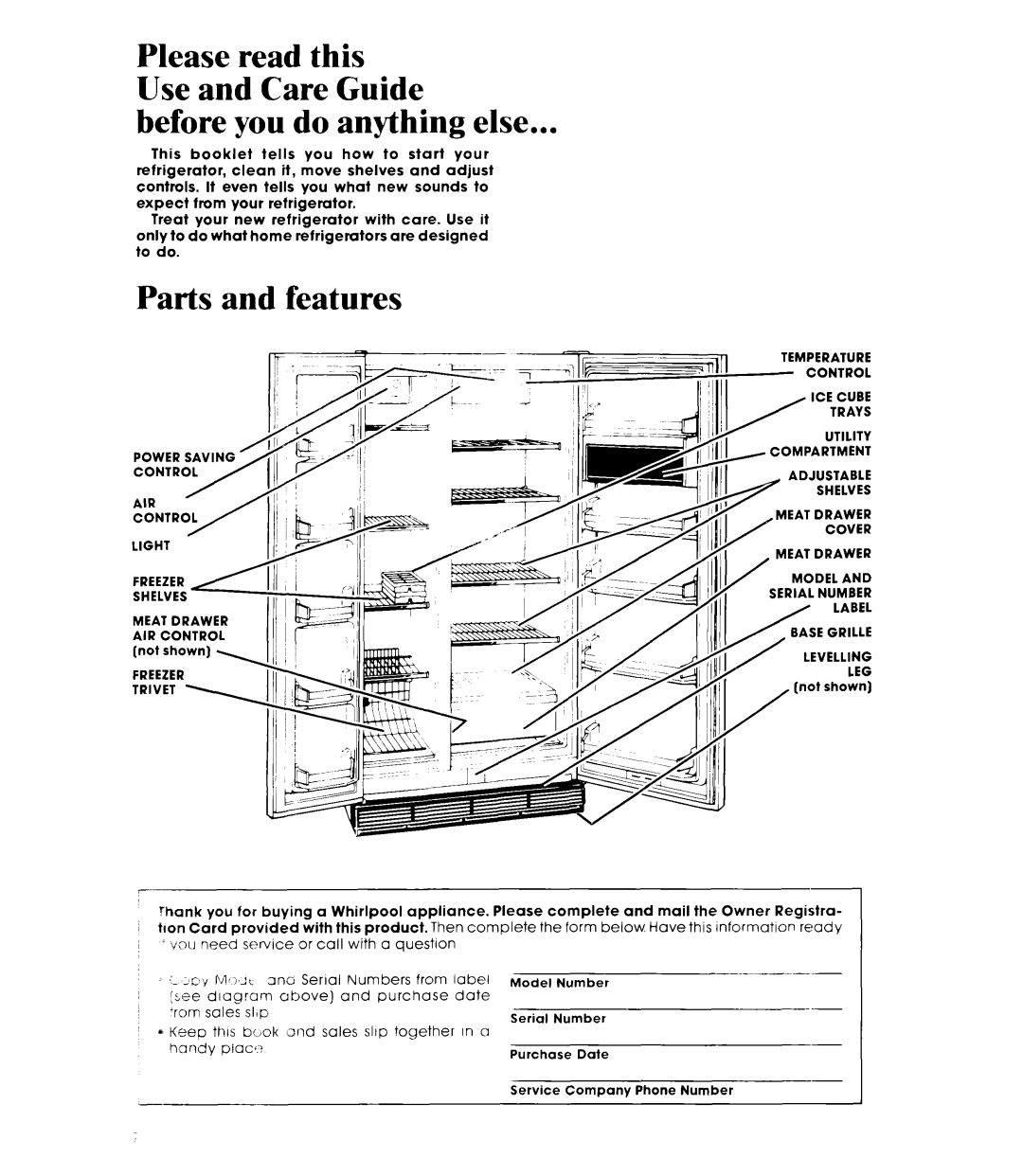 Whirlpool EDI9SK manual Before you do anything else, Parts and features 