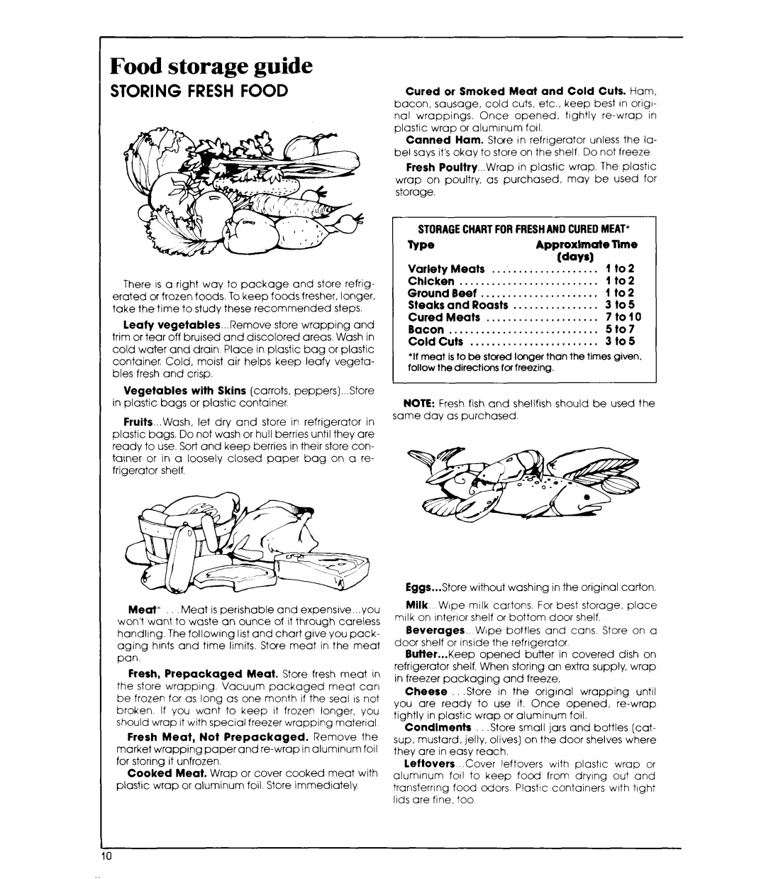 Whirlpool EDISSC manual Food storage guide, Storagechartforfreshandcuredmeat, TVPe Approximate lime Dwsl 