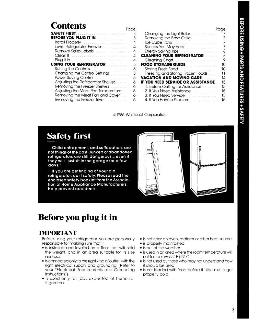 Whirlpool EDISSC manual Before you plug it in, Beforeyou Plug It In, Cleaning Your Refrigerator, Using Your Refrigerator 