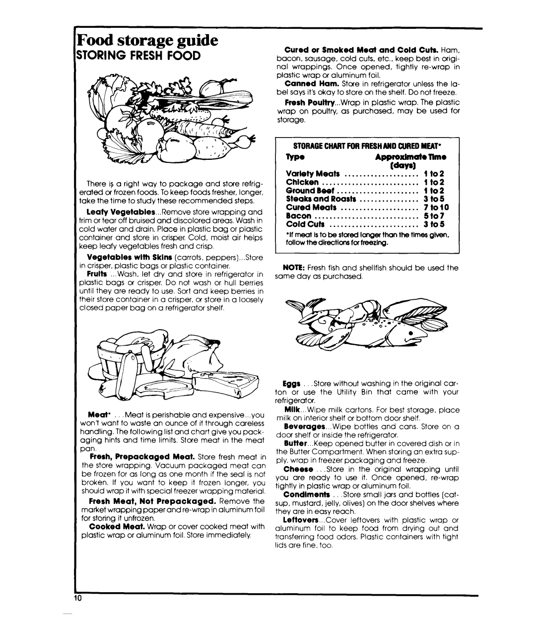 Whirlpool EDl9VK manual Food storage guide, ITORlNG Fresh Food, VP.ApproxlmutoTlmo 