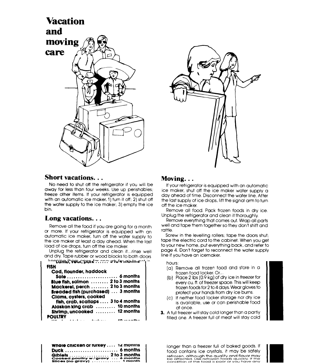 Whirlpool EDl9VK manual Short vacations, Long vacations, Moving 