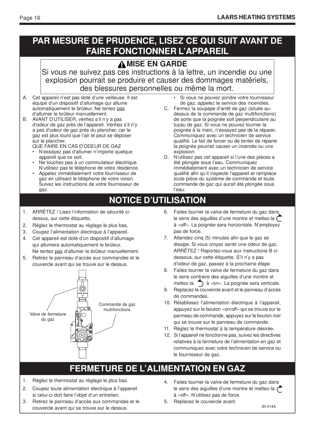 Whirlpool EDP/EDN warranty Fermeture DE L’ALIMENTATION EN GAZ 