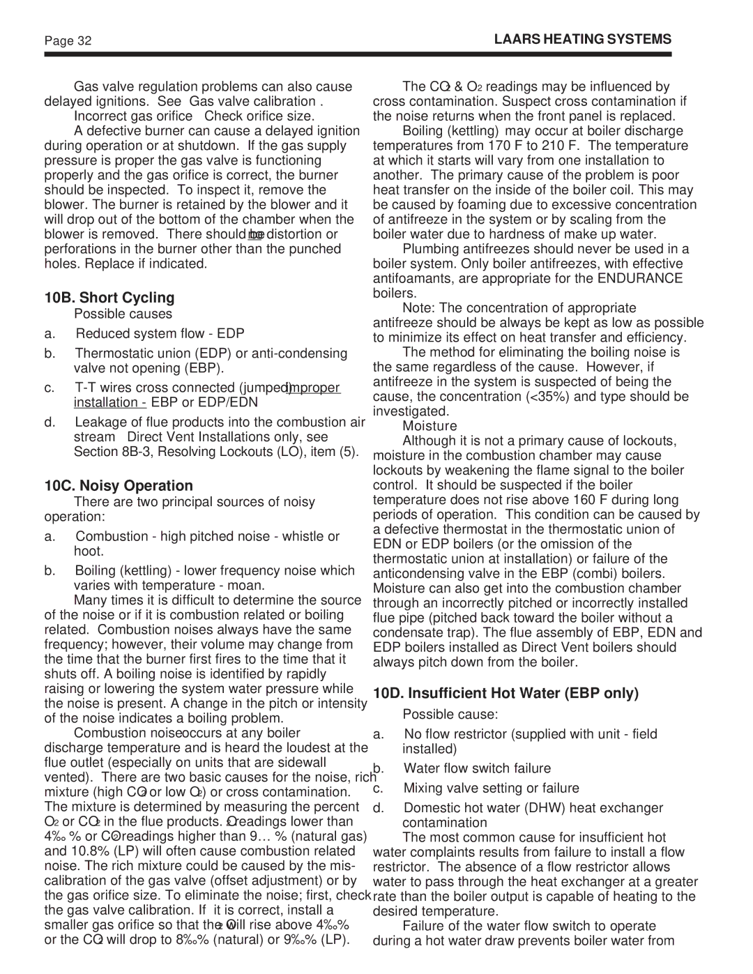 Whirlpool EDP/EDN warranty 10B. Short Cycling, 10C. Noisy Operation, 10D. Insufficient Hot Water EBP only 