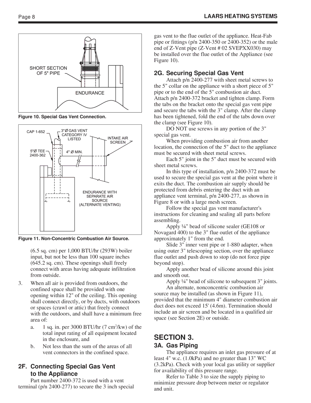 Whirlpool EDP/EDN warranty 2F. Connecting Special Gas Vent to the Appliance, 2G. Securing Special Gas Vent, 3A. Gas Piping 