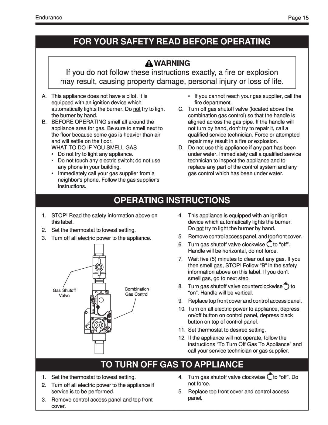 Whirlpool EDP/EDN For Your Safety Read Before Operating, Operating Instructions, To Turn Off Gas To Appliance, Combination 