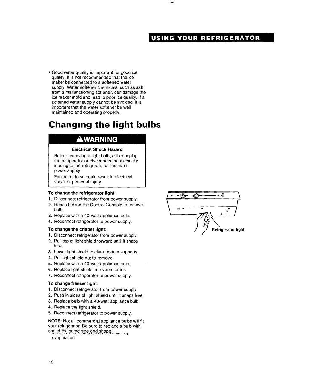 Whirlpool EDZZDK important safety instructions Changing the light bulbs 