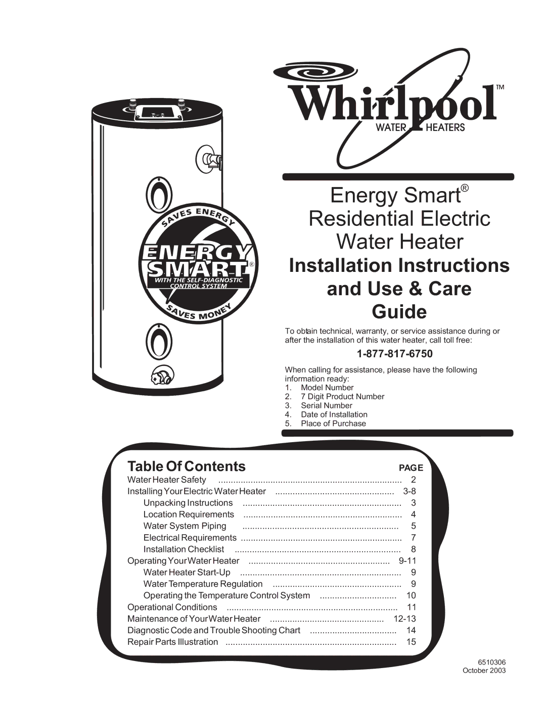 Whirlpool 188413, EE2H40RD045V, 188410, 188412 installation instructions Energy Smart Residential Electric Water Heater 