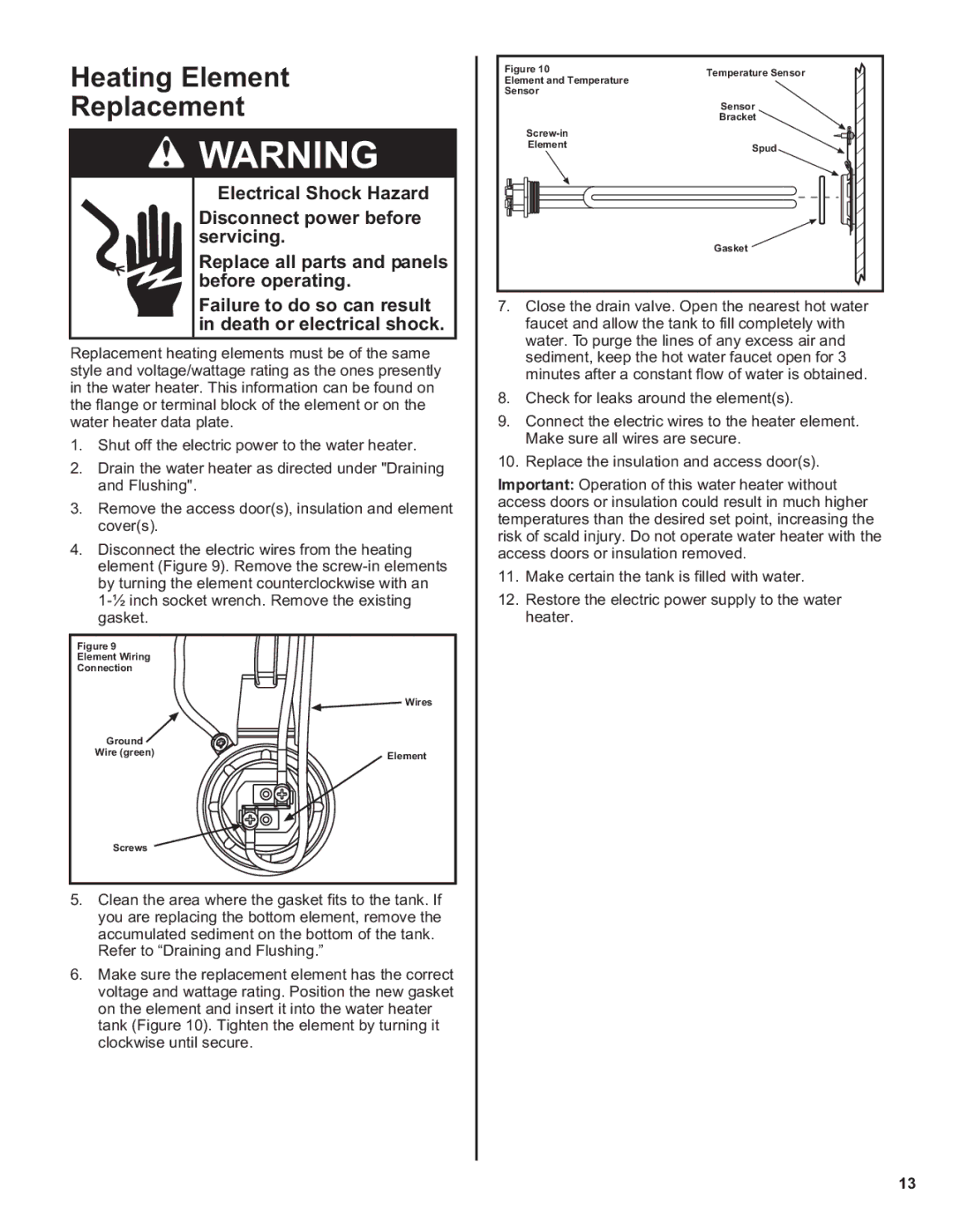 Whirlpool 188412, EE2H40RD045V, 188413, 188410, 188414 installation instructions Heating Element Replacement 