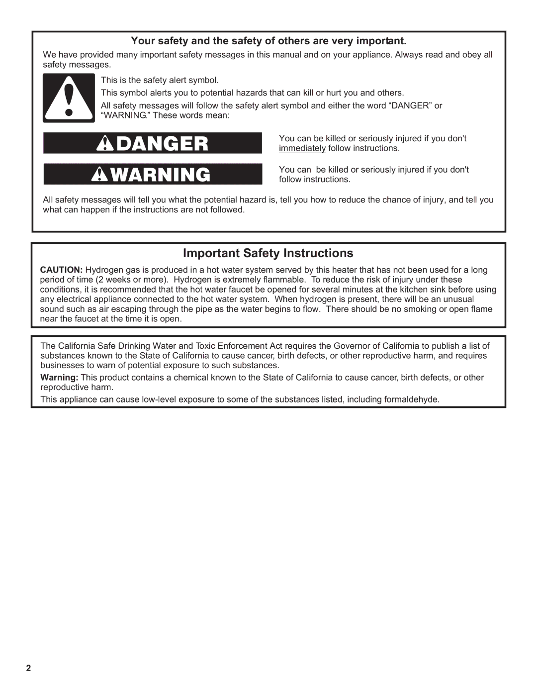 Whirlpool 188410, EE2H40RD045V Important Safety Instructions, Your safety and the safety of others are very important 