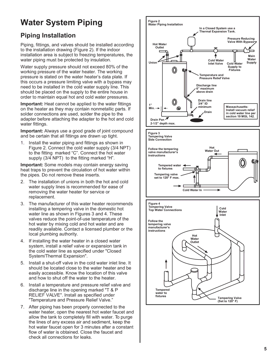 Whirlpool EE2H40RD045V, 188413, 188410, 188412, 188414 installation instructions Water System Piping, Piping Installation 