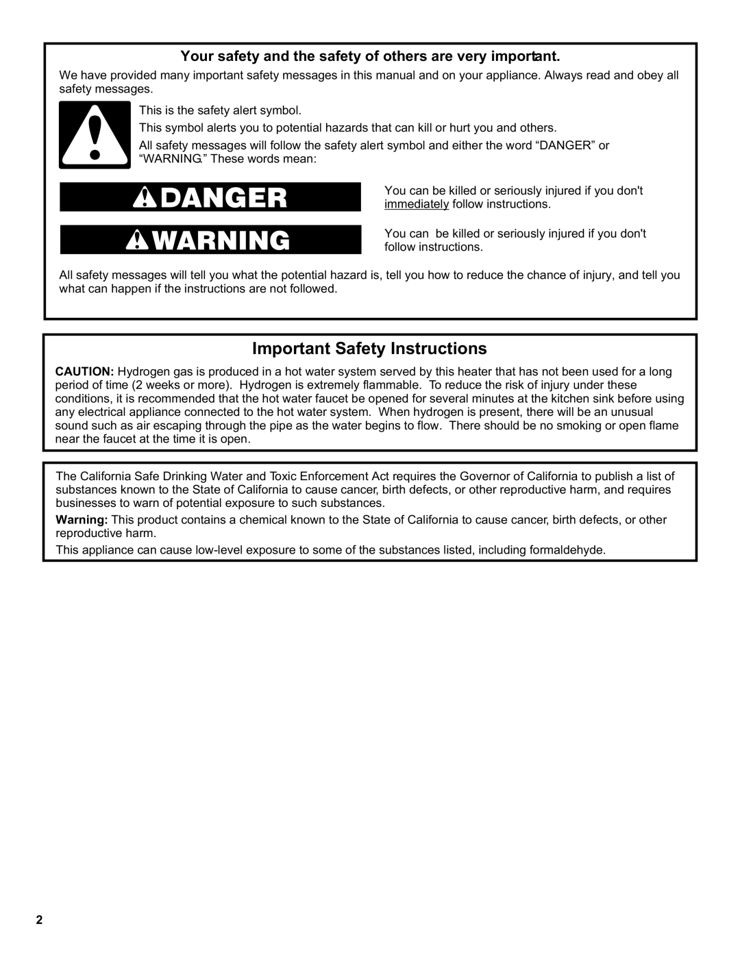 Whirlpool 188410, EE2H40RD045V, 188413, 188412, 188414 installation instructions Important Safety Instructions 