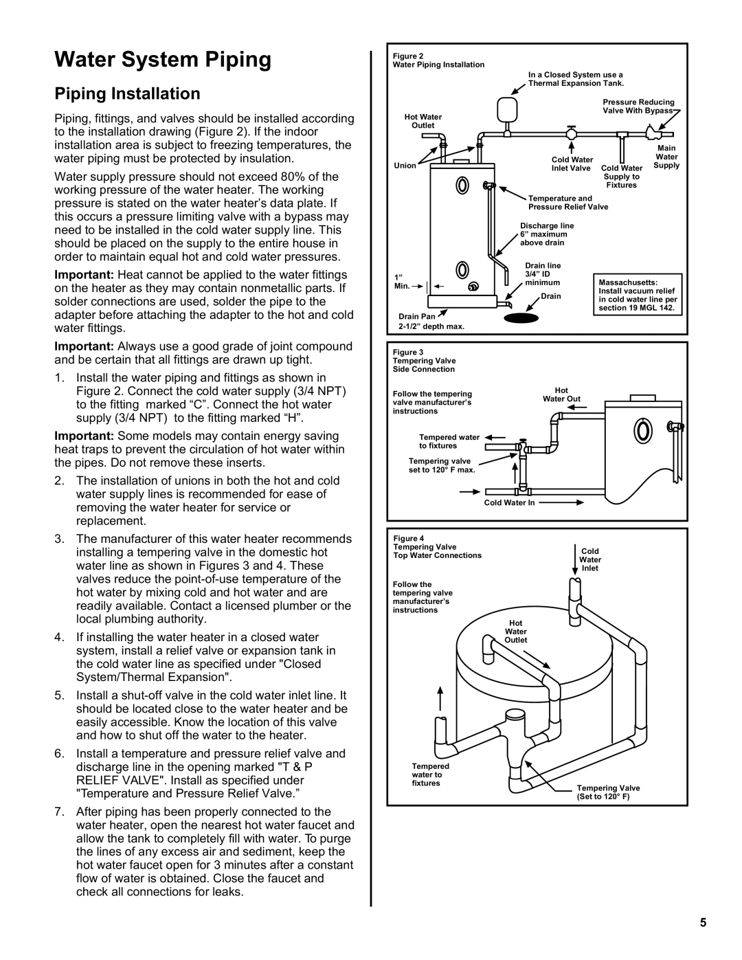 Whirlpool EE2H40RD045V, 188413, 188410, 188412, 188414 installation instructions Water System Piping, Piping Installation 