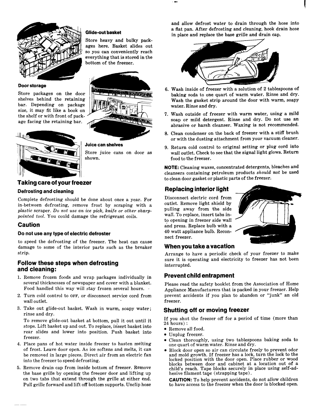 Whirlpool EEV 201 X Taking care of your freezer, Follow these steps when defrosting and cleaning, Replacing interior light 