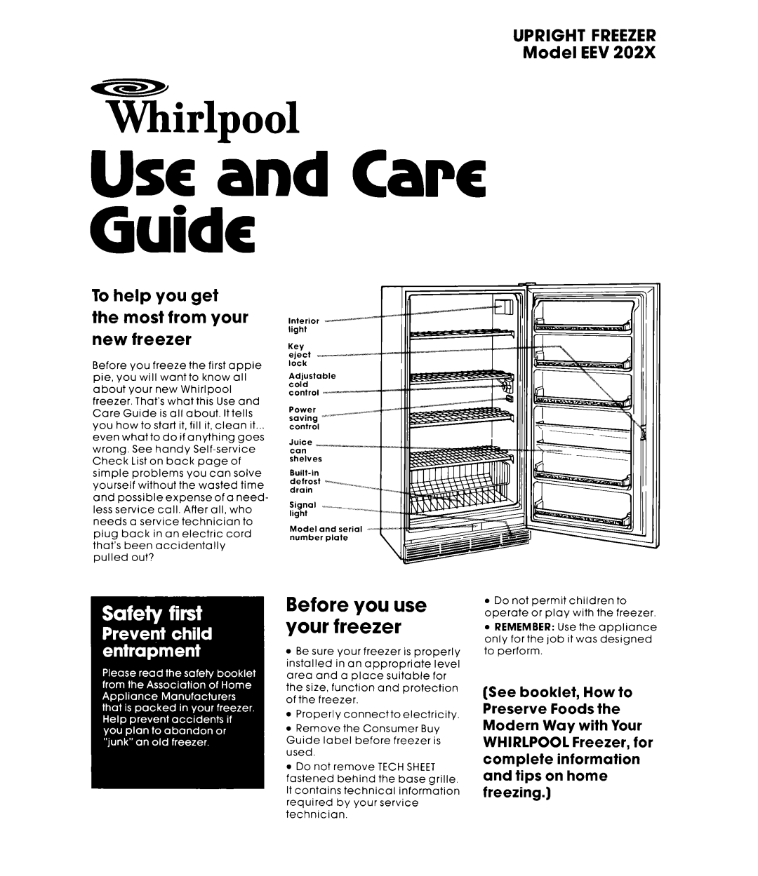 Whirlpool EEV 202X manual Guide, Before you use your freezer 