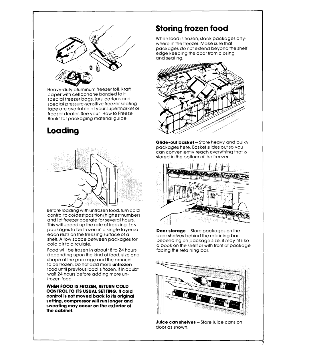 Whirlpool EEV 202X manual Loading, Storing frozen food 