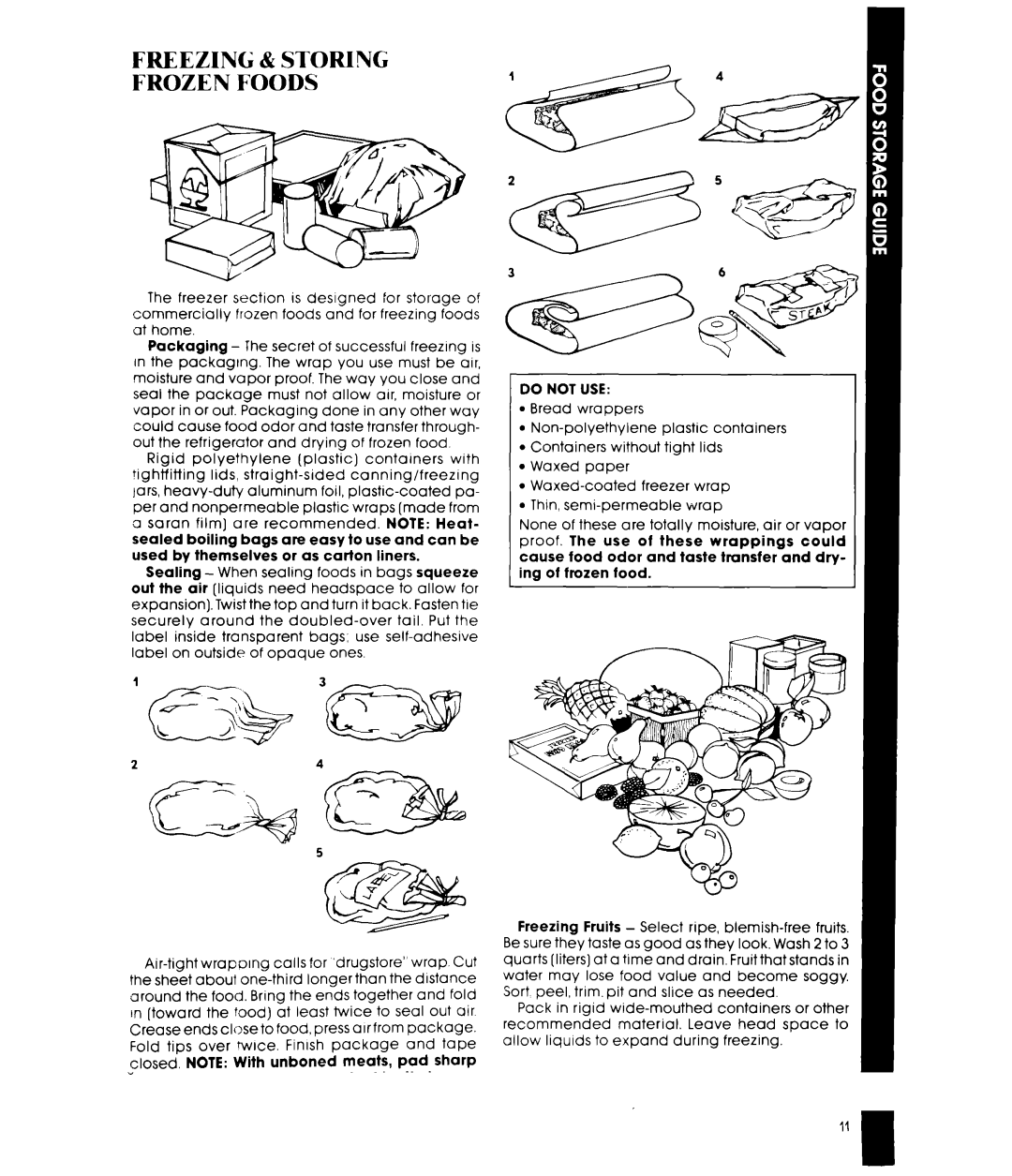 Whirlpool EF19MK manual Freezing & Storing Frozen Foods, Do not USE 