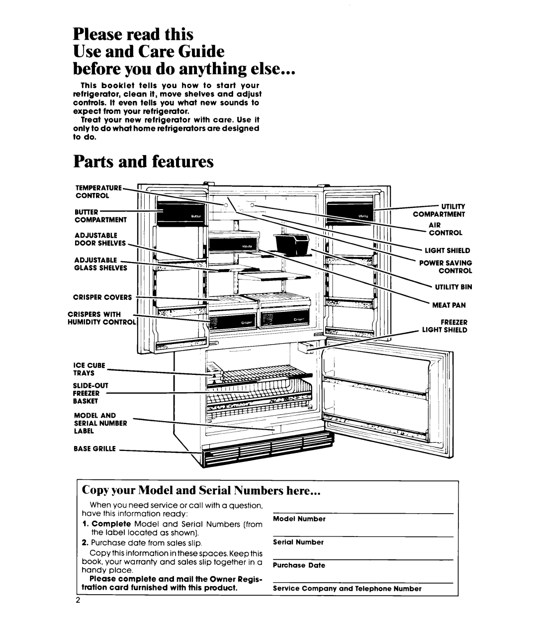 Whirlpool EF19MK manual Before you do anything else, Copy your Model and Serial Numbers here 