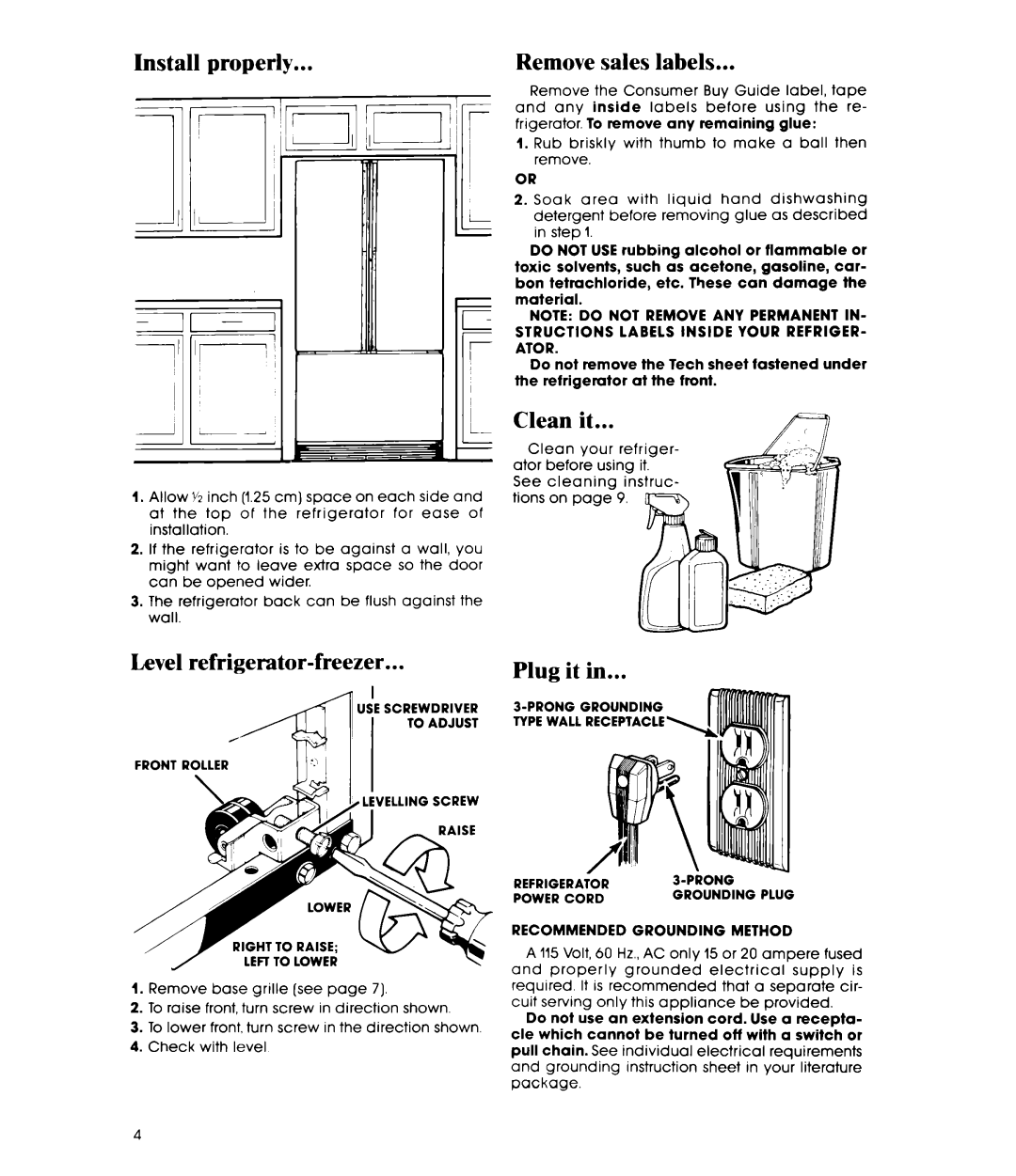 Whirlpool EF19MK manual Install urouerlv, Clean it, Level refrigerator-freezer, Plug it, Method 