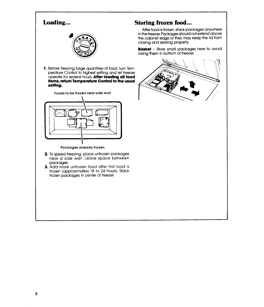 Whirlpool EH060F, EH090F manual Loading Storing frozen food 