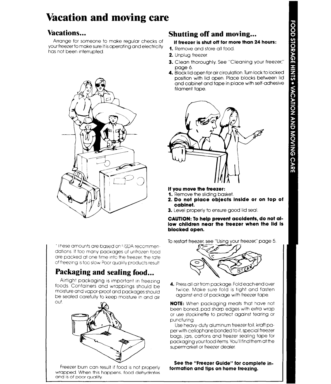 Whirlpool EH090F, EH060F manual Vacation and moving care, Vacations, Shutting off and moving 