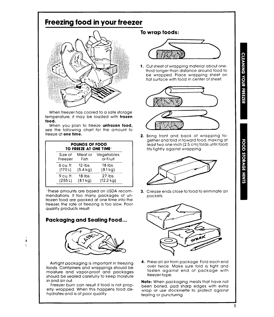 Whirlpool EH090FXK, EH060FXK warranty Freezing food in your freezer, To wrap foods, Packaging and Sealing Food 