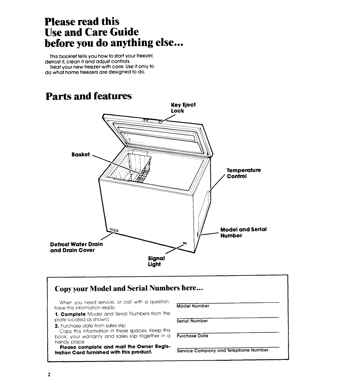 Whirlpool EH120F manual Before you do anything else, Copy your Model and Serial Numbers here 