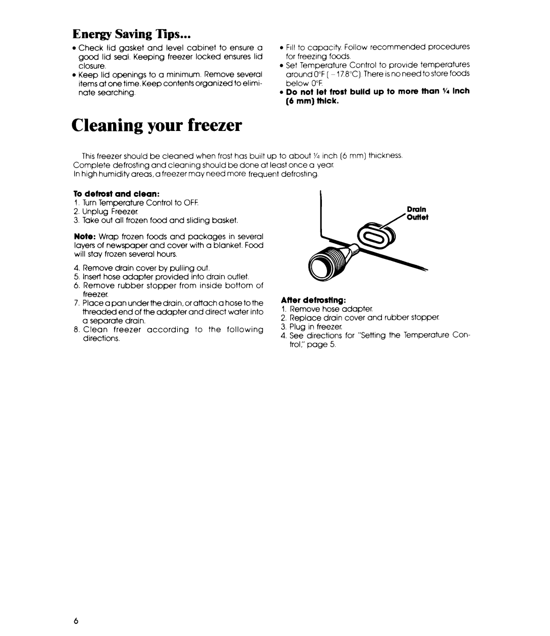 Whirlpool EH120F manual Cleaning your freezer, Energy Saving Tips 