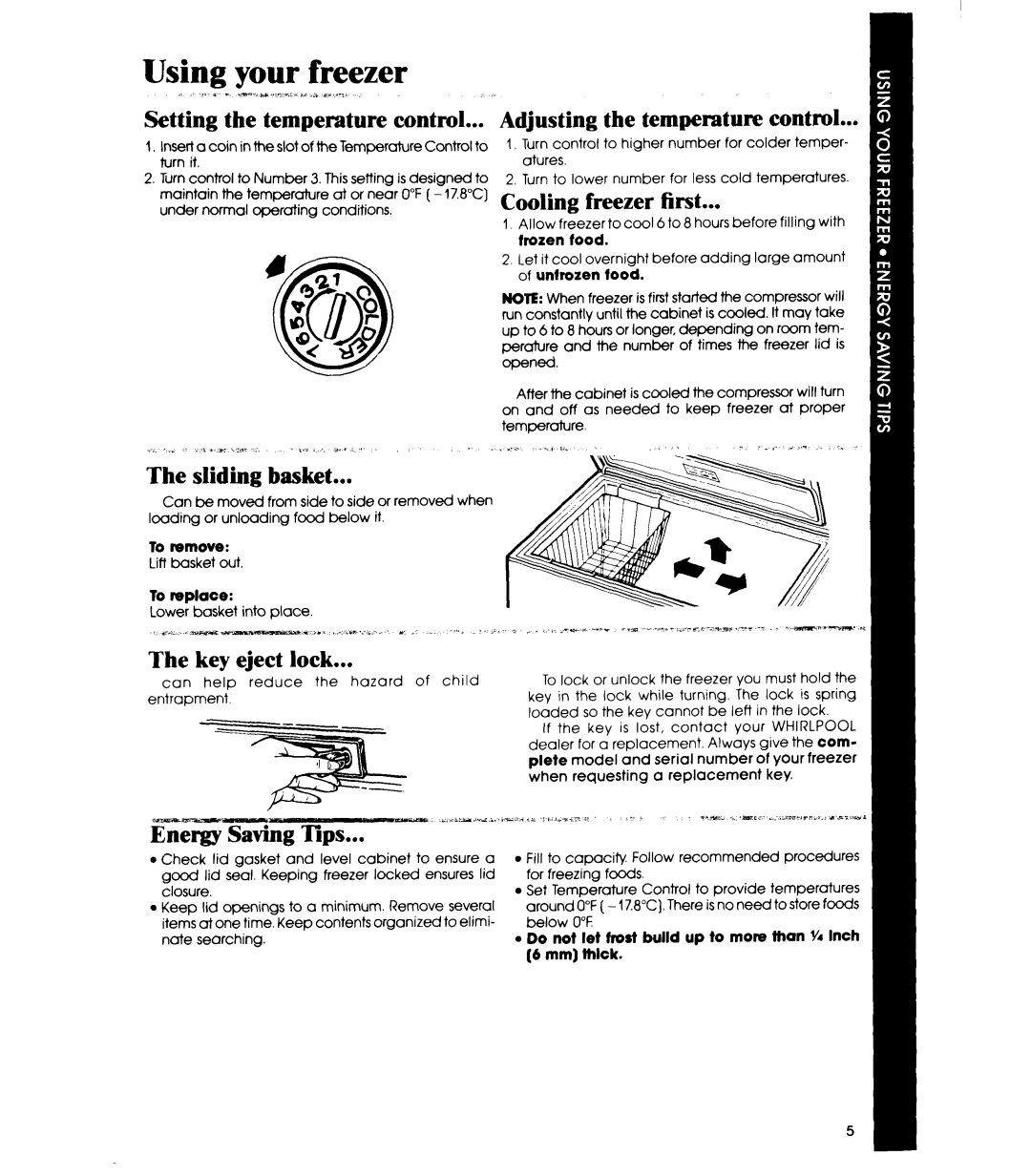 Whirlpool EH12OC EH15OC manual Setting the temperature control, Adjusting the temperature control, Cooling freezer first 