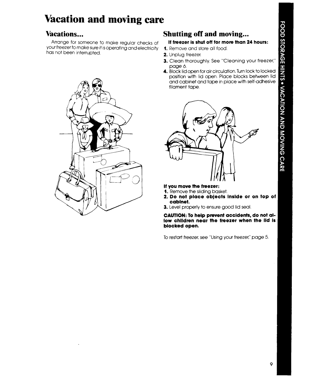 Whirlpool EH12OC EH15OC manual Vacation and moving care, Vacations, Shutting off and moving 