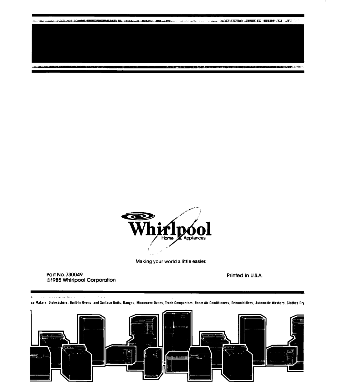 Whirlpool EH12OC EH15OC manual Part No. 01985 Whirlpool Corpomtion 