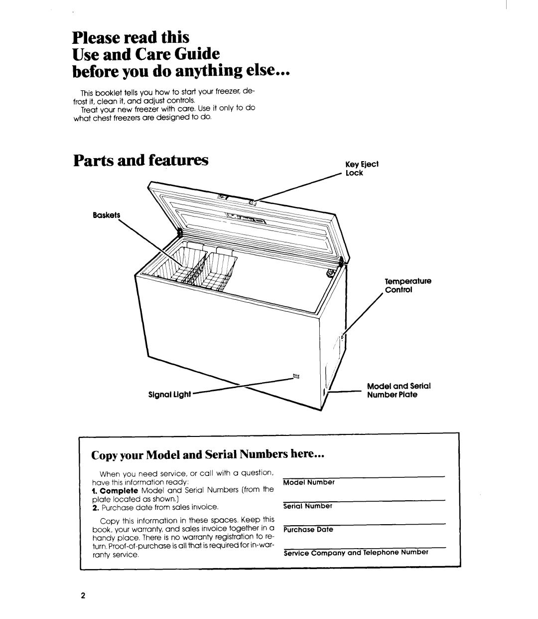 Whirlpool EH1500 manual Before you do anything else, Copy your Model and Serial Numbers here 