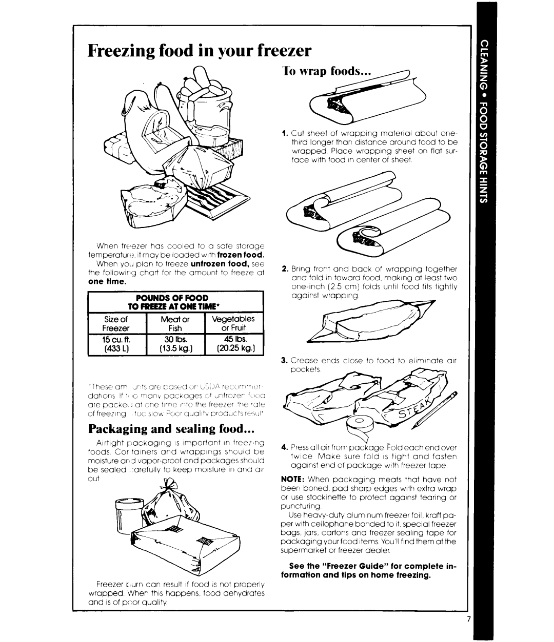 Whirlpool EH150C manual Freezing food in your freezer, Packaging and sealing food 