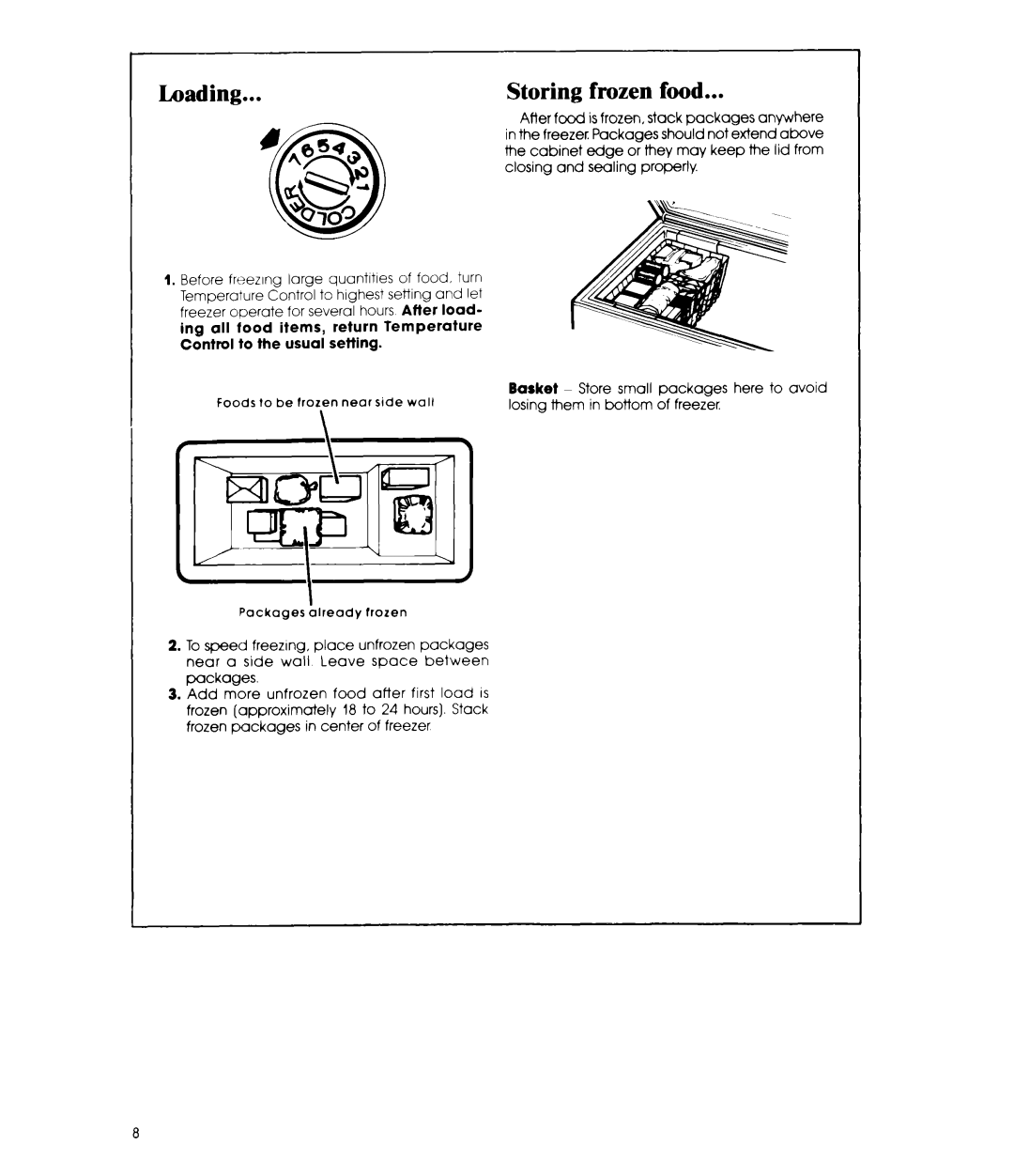 Whirlpool EH150C manual Loading, Storing frozen food 