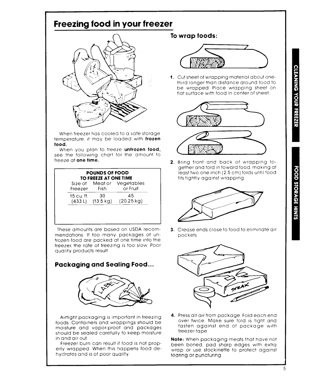 Whirlpool EH15OCXK warranty Freezing food in your freezer, To wrap foods, Packaging and Sealing Food 