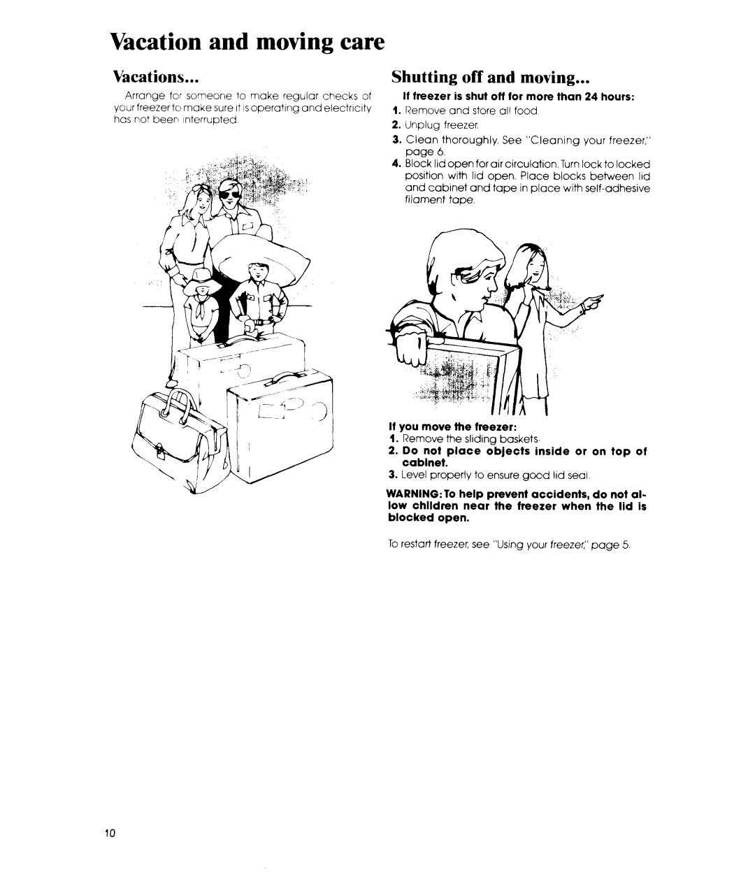 Whirlpool EH23EFX, EH18EFX, EHISEFX manual Vacation and moving care, Vacations, Shutting off and moving 