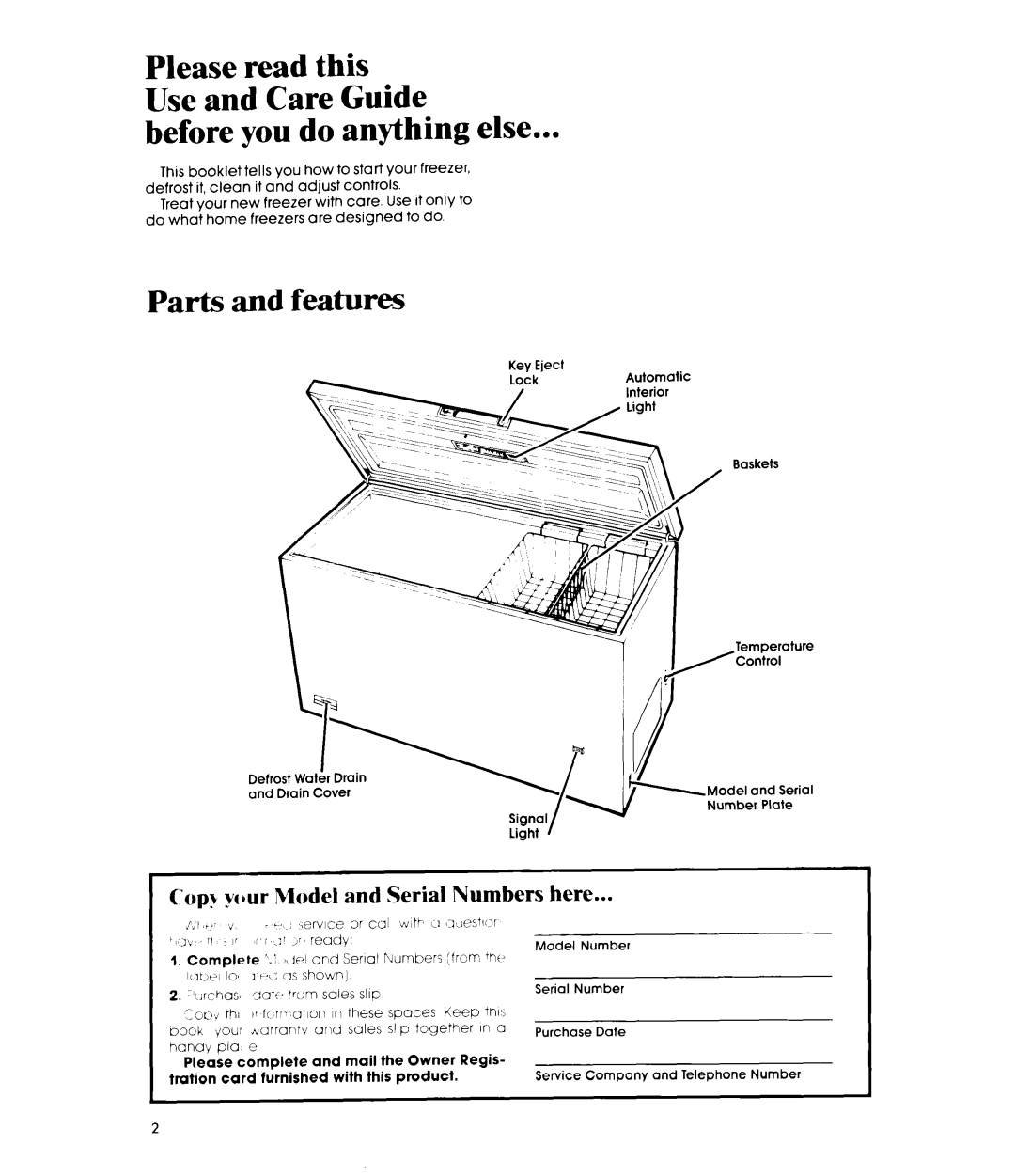 Whirlpool EHISEFX, EH18EFX, EH23EFX manual Before you do anything else, Copy yw Model and Serial Numbers, Here 