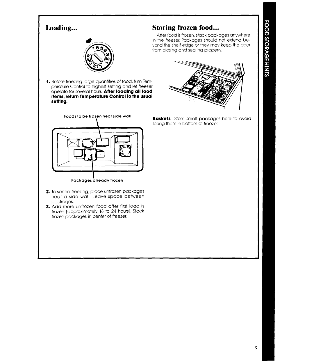 Whirlpool EH18EFX, EH23EFX, EHISEFX manual Loading, Storing frozen food 