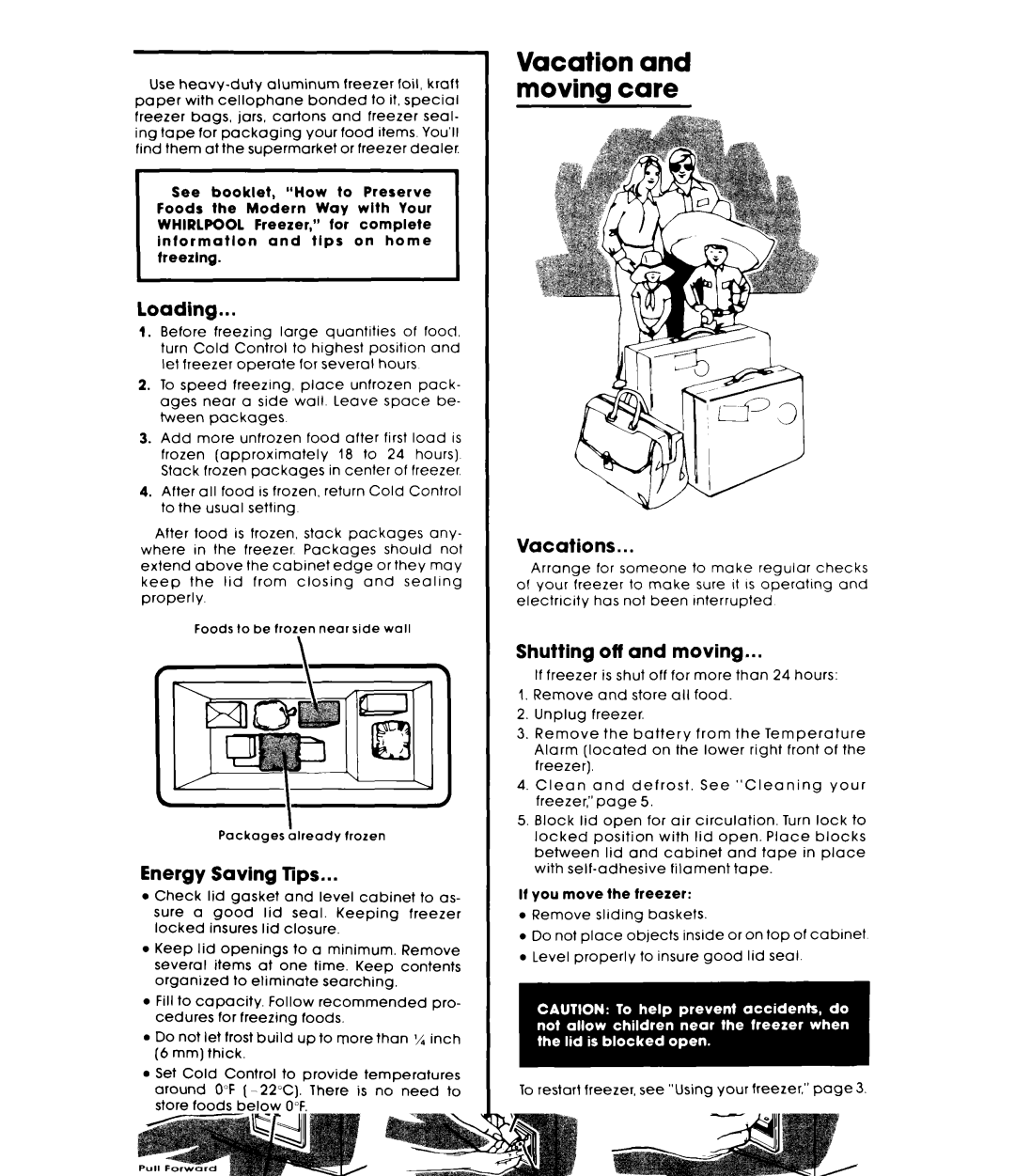 Whirlpool EH15VSXL, EH18VSXL Vacation and moving care, Loading, Energy Saving Tips, Vacations, Shutting off and moving 