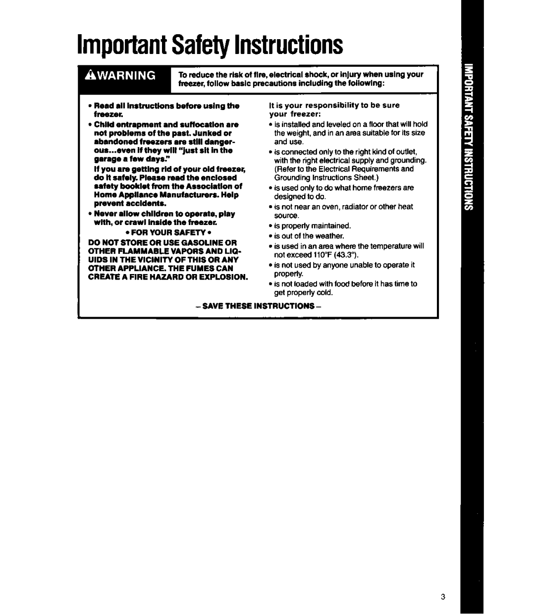 Whirlpool EH070FX, EH220FX, EHl50FX, EHI00FX, EH050FX manual ImportantSafetyInstructions, For Your Safety 