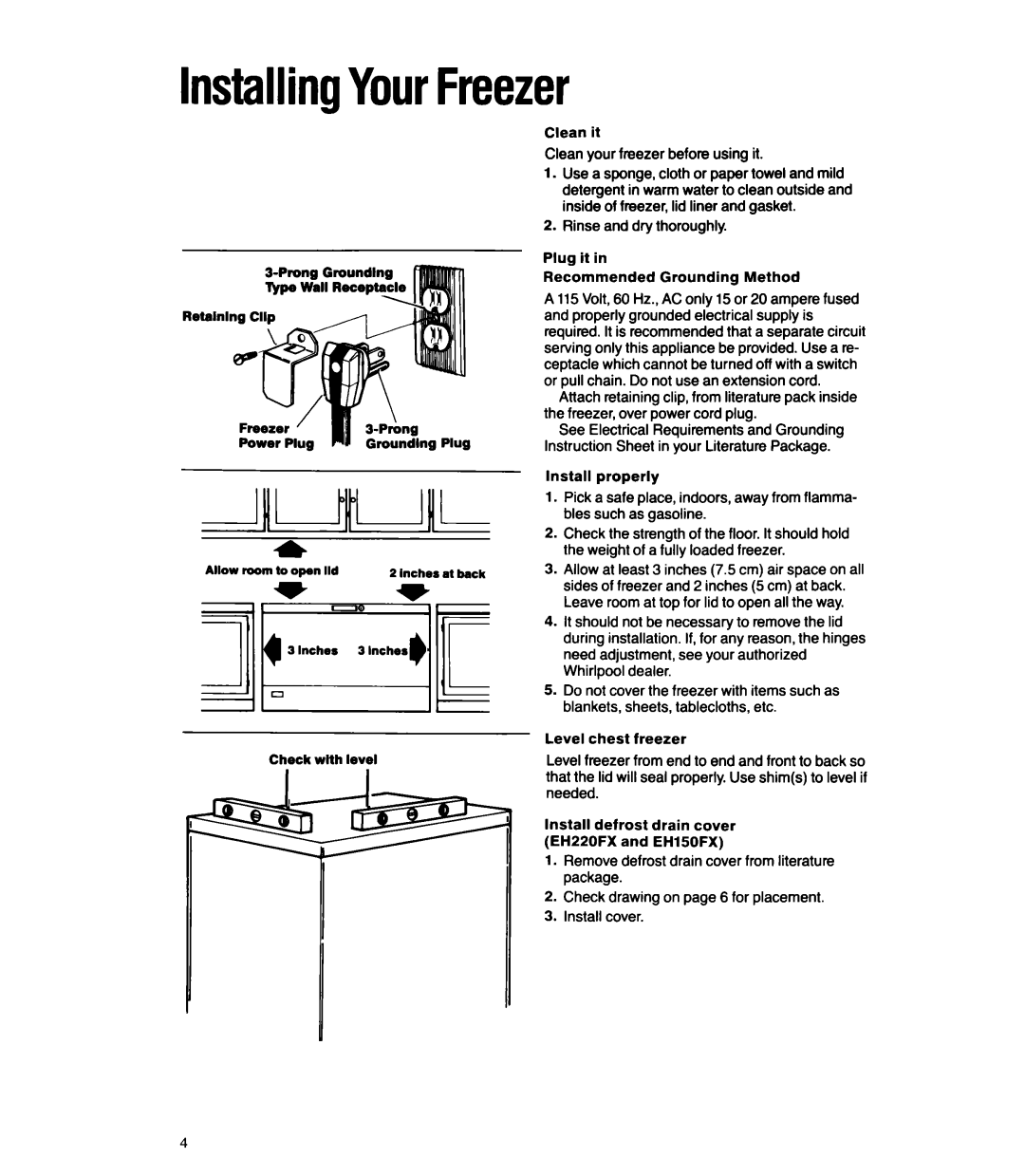 Whirlpool EH050FX, EH220FX, EHl50FX InstallingYourFreezer, Clean your freezer before using it, Rinse and dry thoroughly 