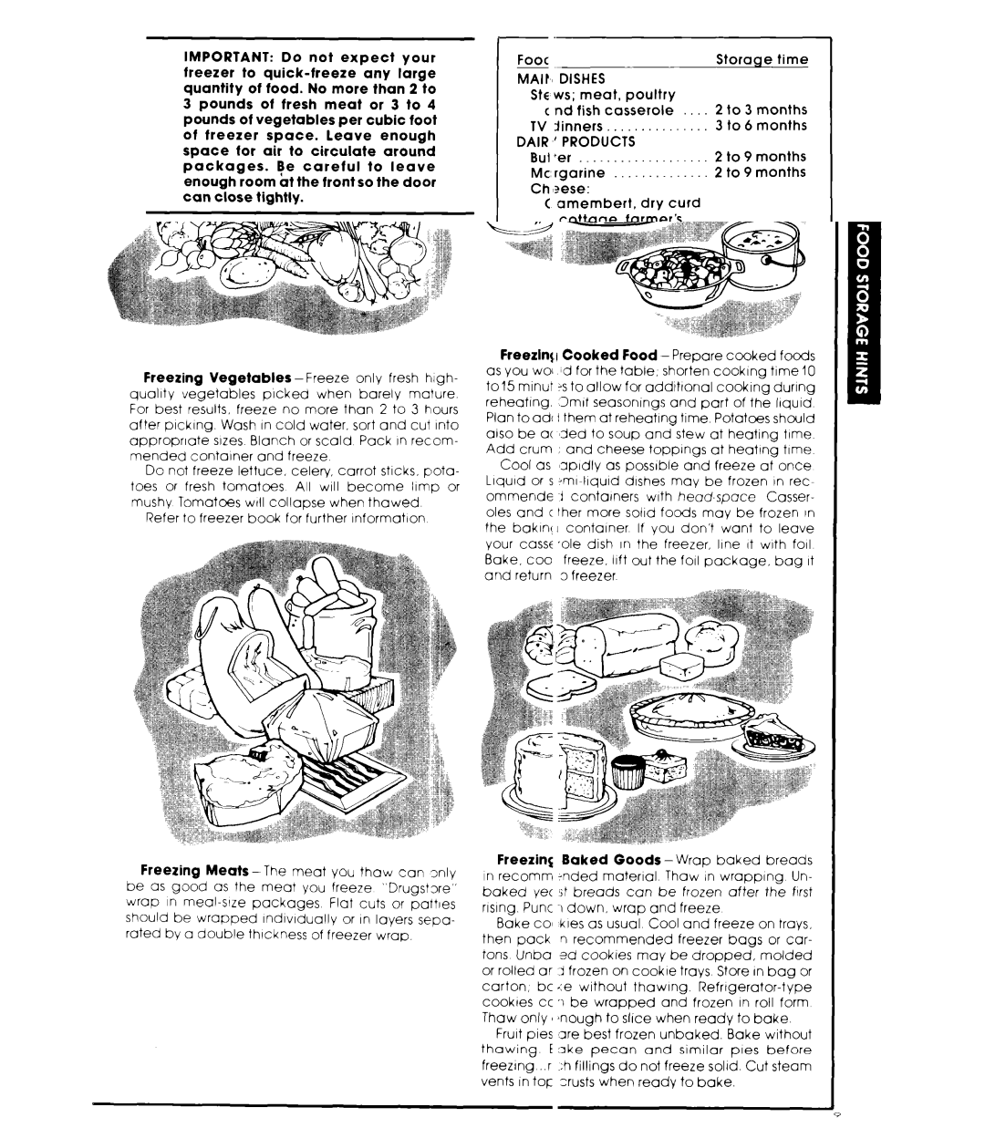 Whirlpool EHB191MKWR0 warranty Meat, Fish, Dishes, Dair Products, Do not Freeze, Ice, Egg, Bakei Goods 