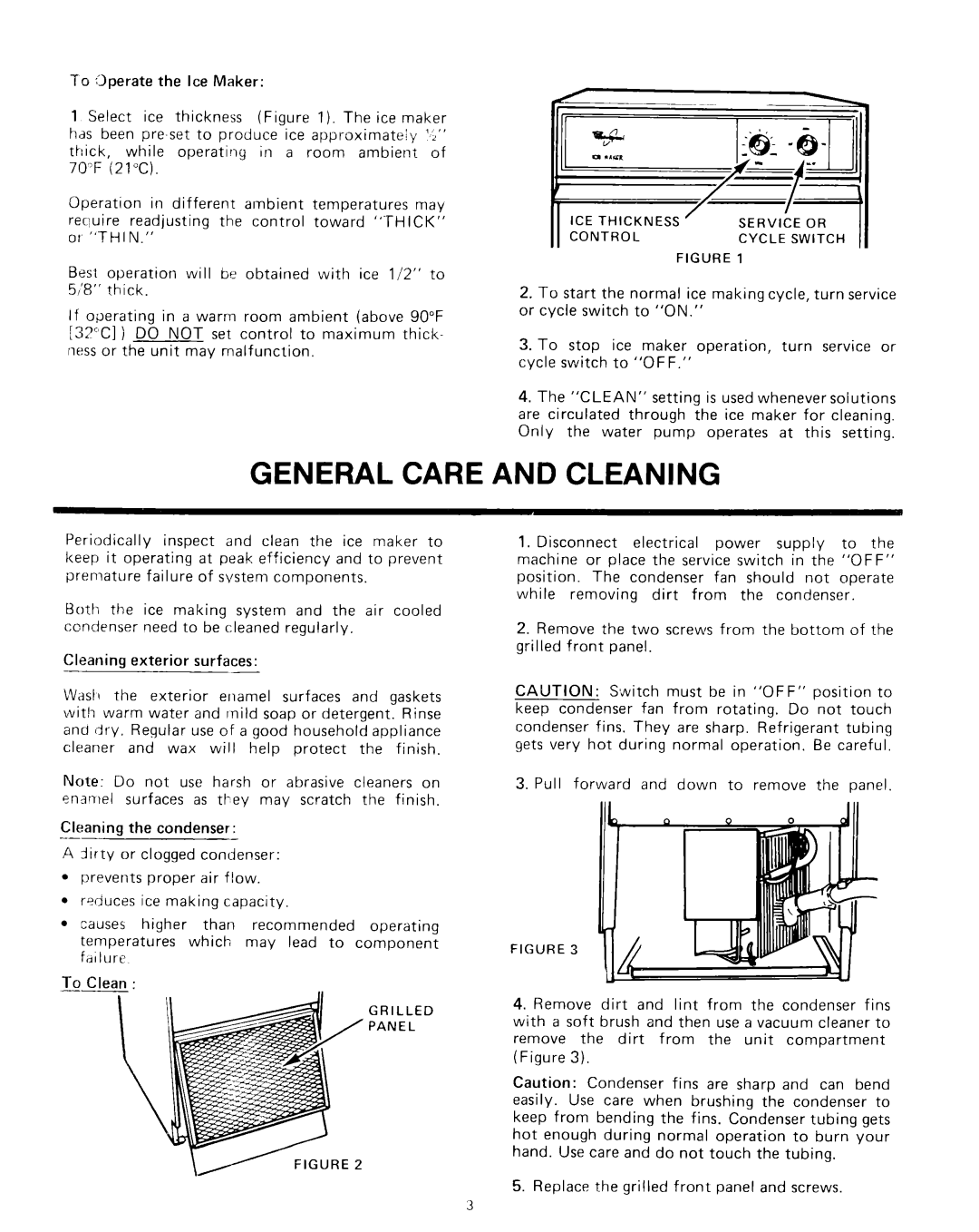 Whirlpool EHC511 manual General Care and Cleaning, Off 