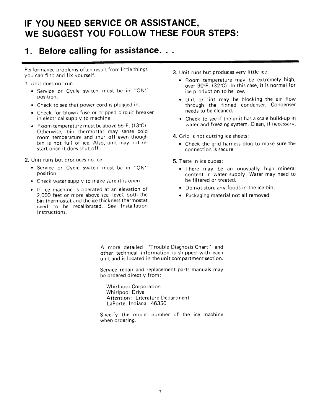 Whirlpool EHC511 manual = Before calling for assistance 