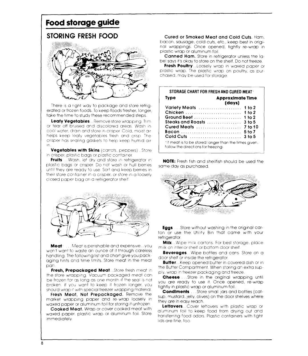 Whirlpool EHD192XK, EHD192VK, ED19TK, ED19AK warranty Food storage guide, Storing Fresh Food 